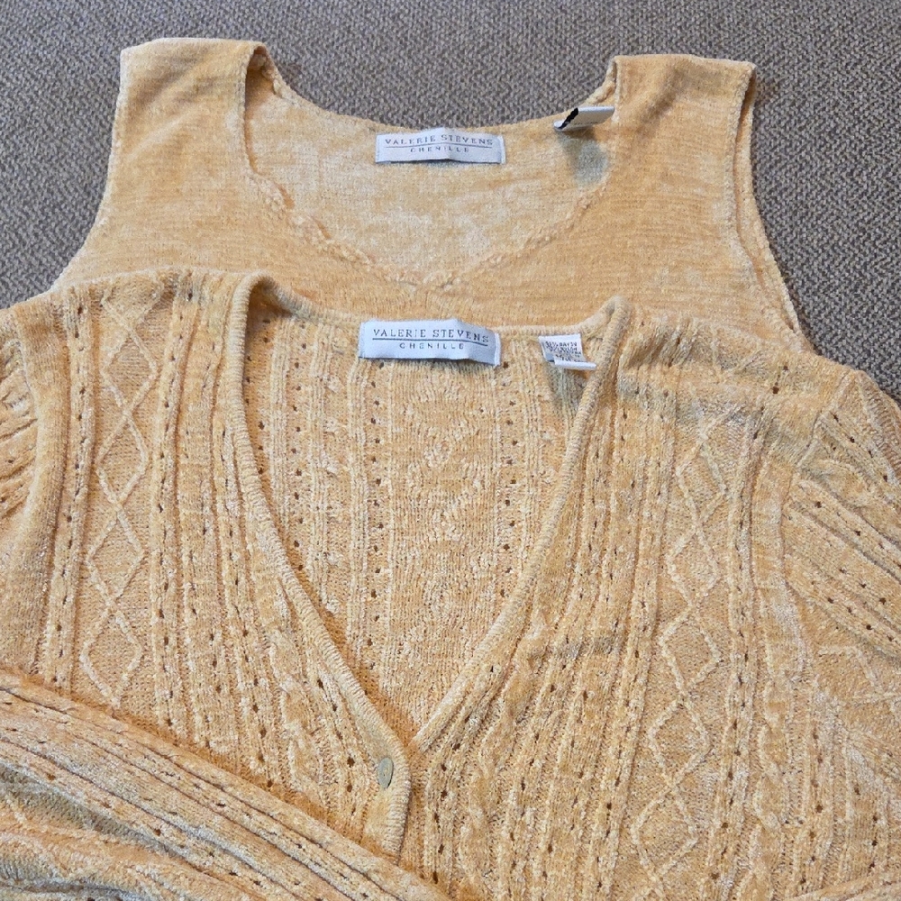 Vintage Valerie Stevens Women's V-Neck Sweater Set in Yellow